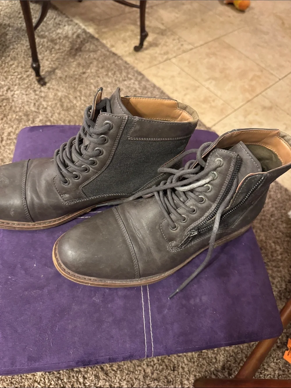 Men's Dark Gray Sonoma Leather Lace-Up Boots Sz 10 M
